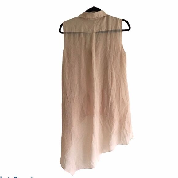 BCBGMAXAZRIA Kayley Sleeveless Silk Asymmetrical Long Tunic Blouse Blush M - Picture 3 of 5